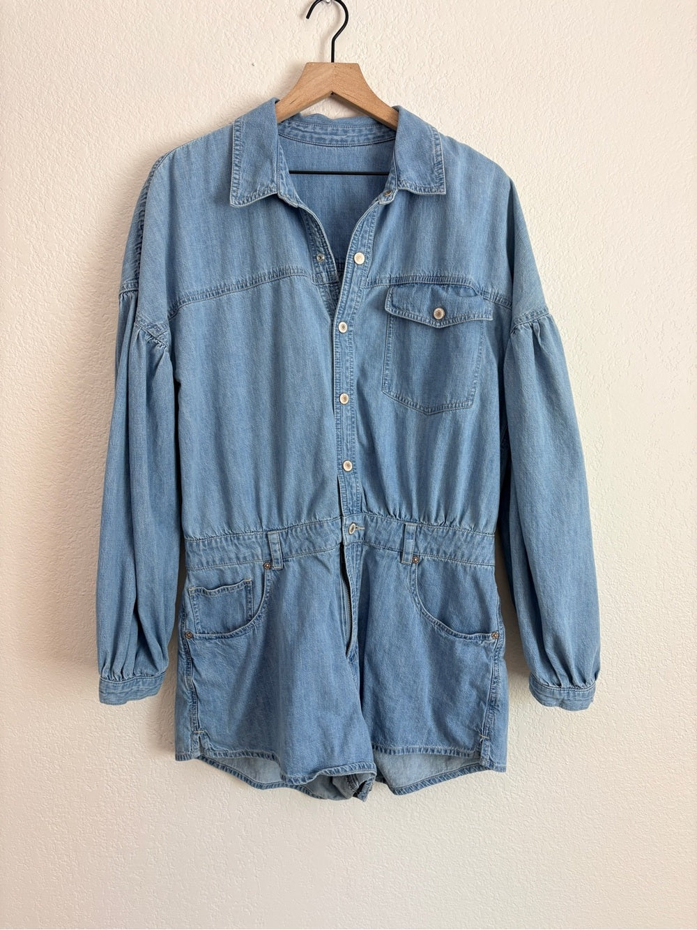 Free People Zodiac Chambray Denim One-Piece Romper (L)