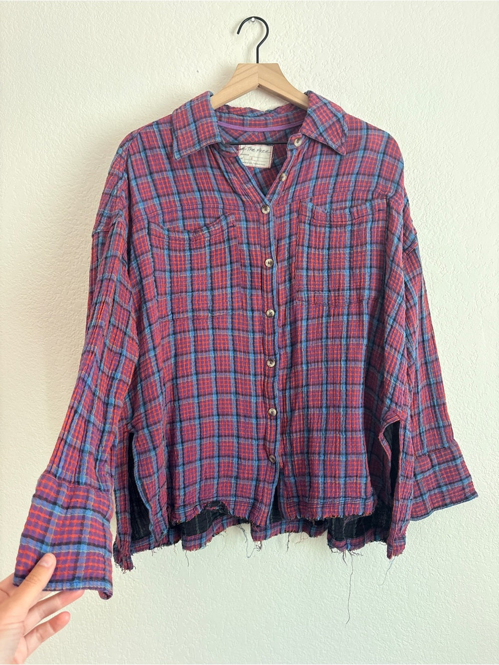 Free People Cardiff Purple Plaid Button-Up (S)