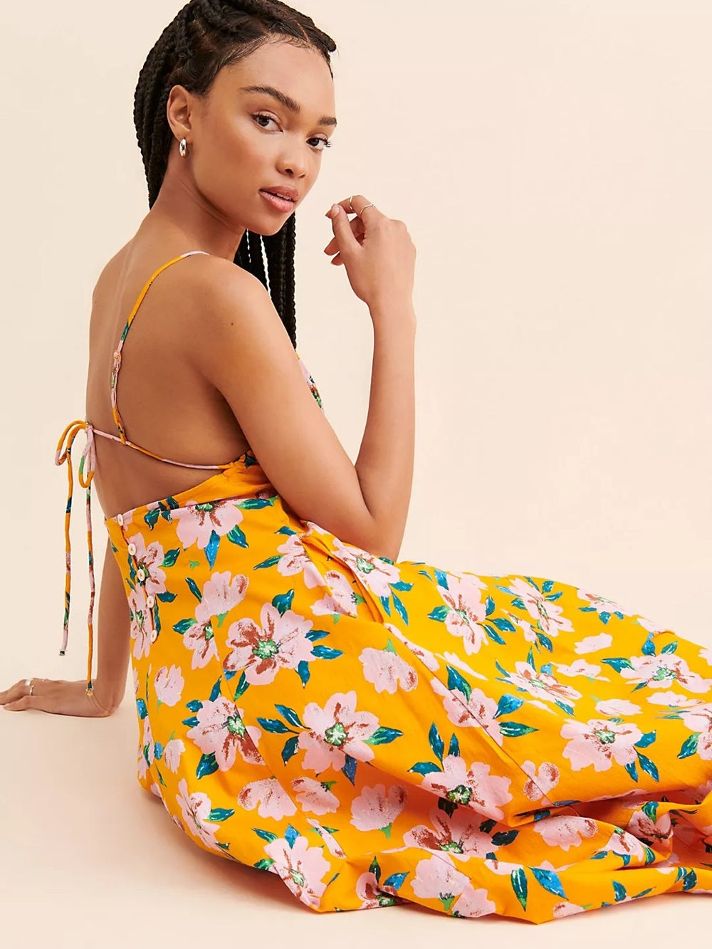 Free People Finer Things Printed Summer Floral Tie-Back Sundress (S)