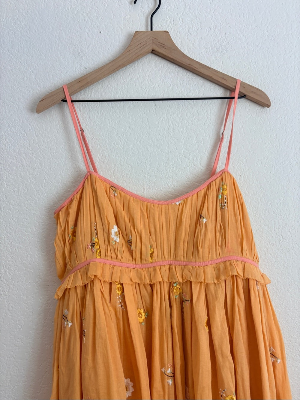 Free People Alana Babydoll Floral Embroidered Orange Mini Sundress (L)