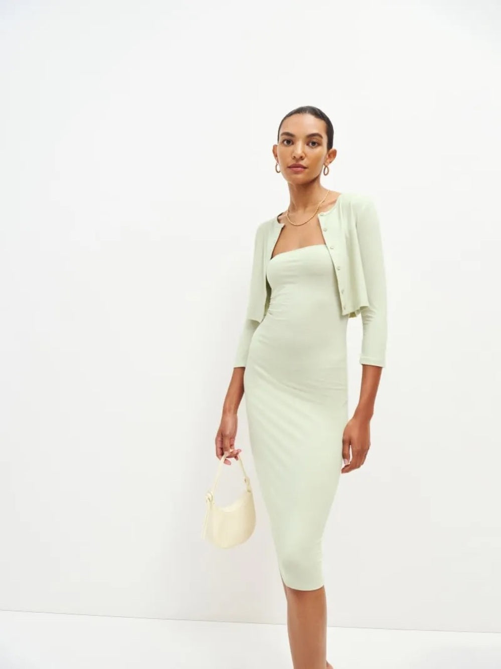 NWT Reformation Galactic Knit TwoPiece Strapless Tube Dress & Cardigan Set (XS)