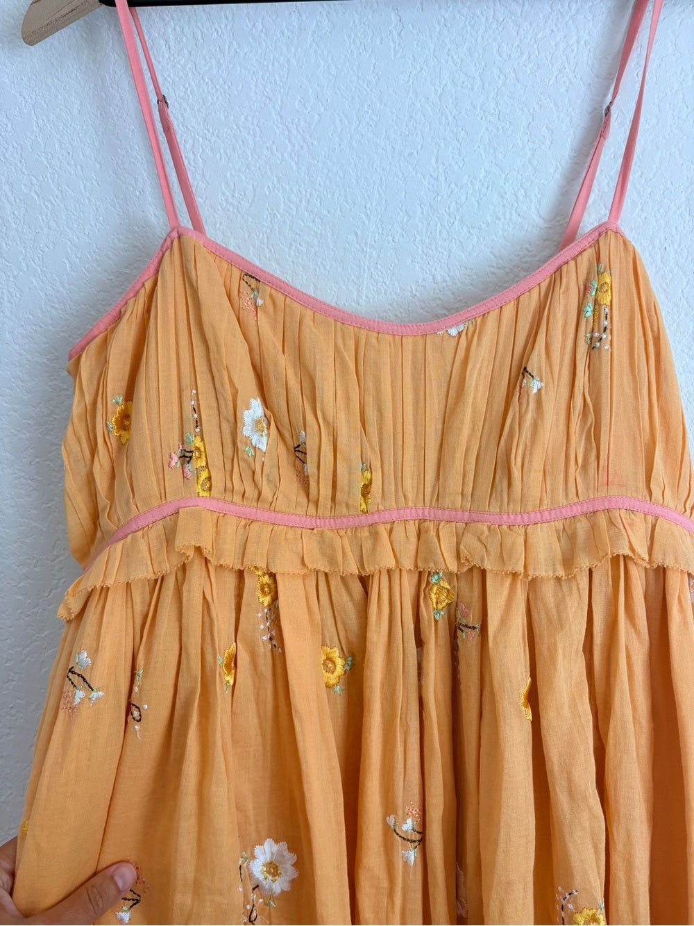 Free People Alana Babydoll Floral Embroidered Orange Mini Sundress (L)