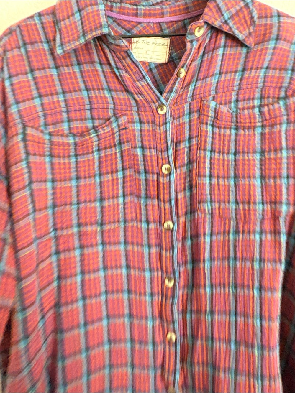 Free People Cardiff Purple Plaid Button-Up (S)