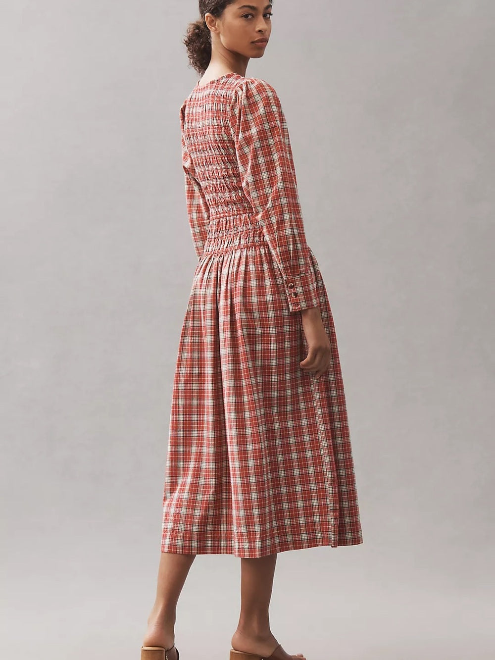 NWT Damson Madder Sienna Smocked Plaid Midi Dress (4)