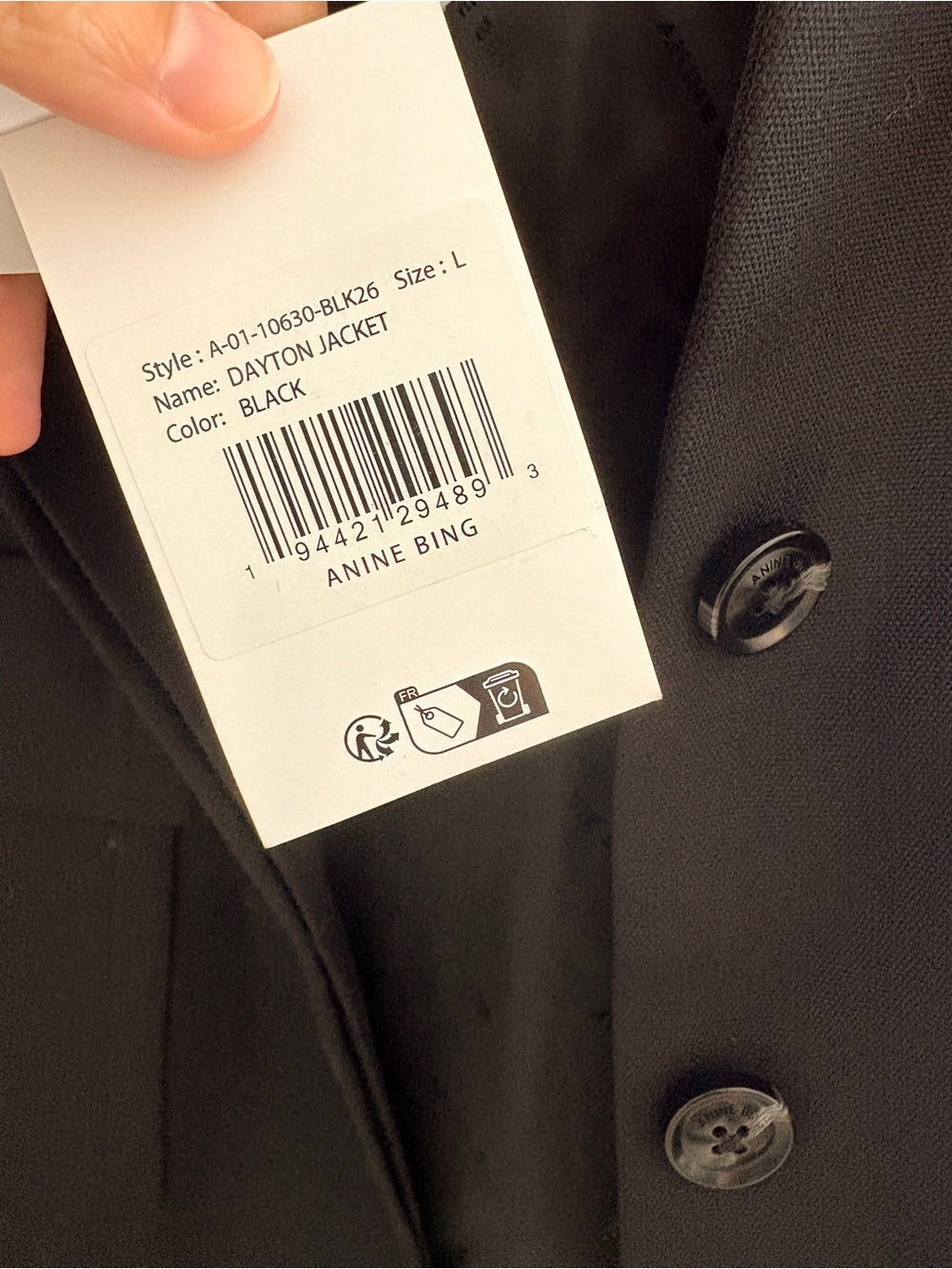 NWT Anine Bing Dayton Cropped Black Jacket (L)