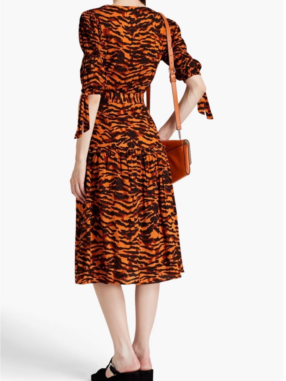 NWT WALTER BAKER Yosline gathered tiger-jacquard midi dress (6)
