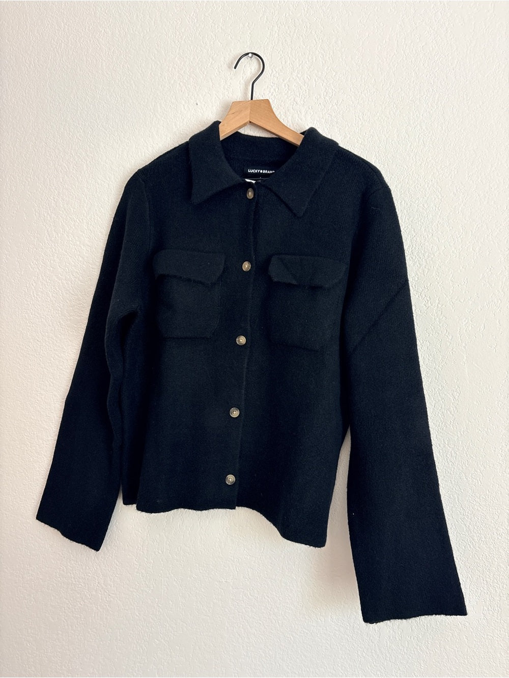 NWT Lucky Brand Black Shacket Light Jacket Sweater (L)