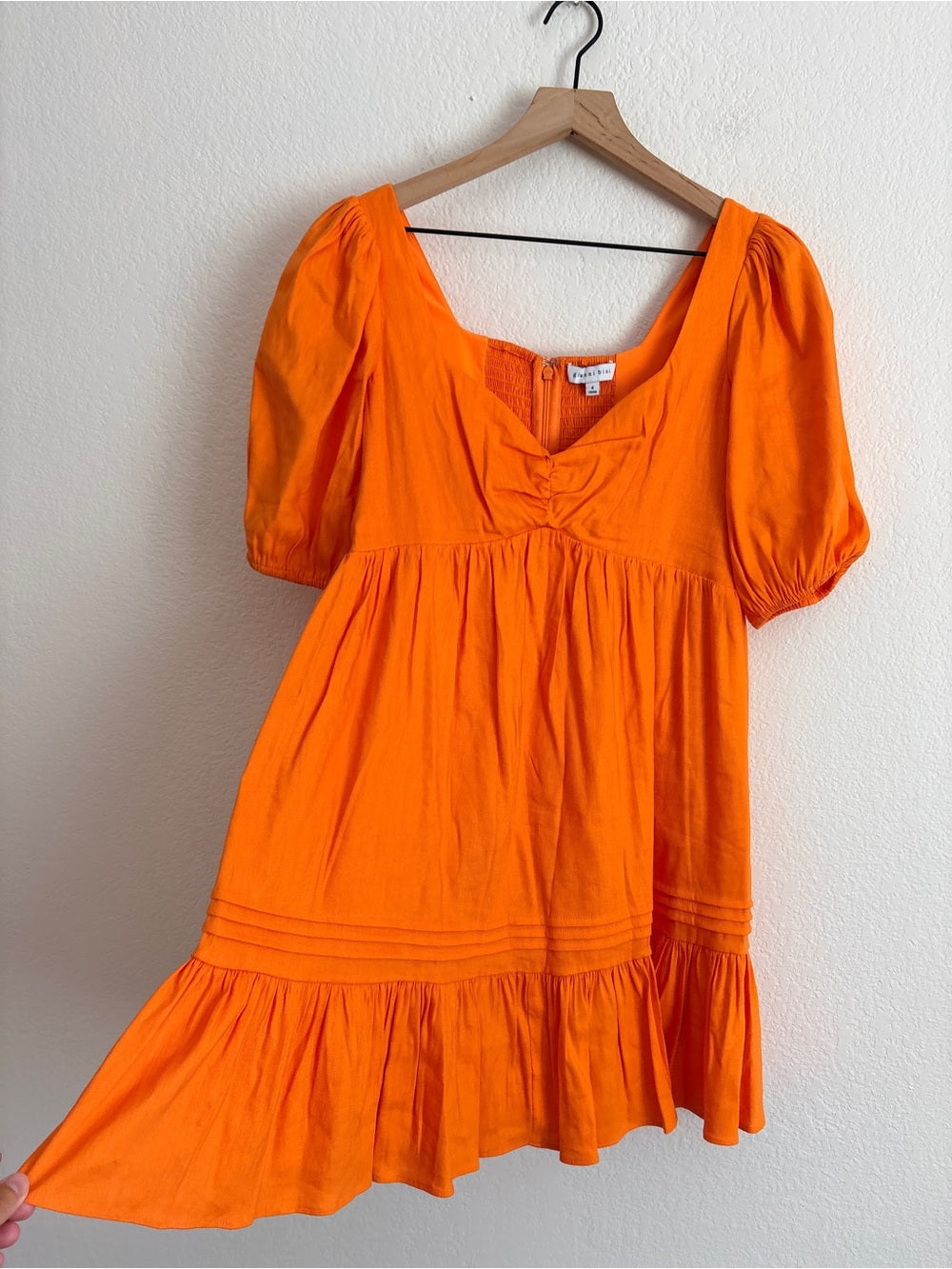 Gianni Bini Linen Orange Puff Sleeve Mini Dress Summer Dress (4)