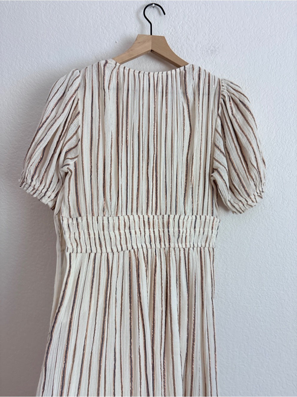 Ulla Johnson Striped Cotton Lurex V-Neck Midi Dress (M)