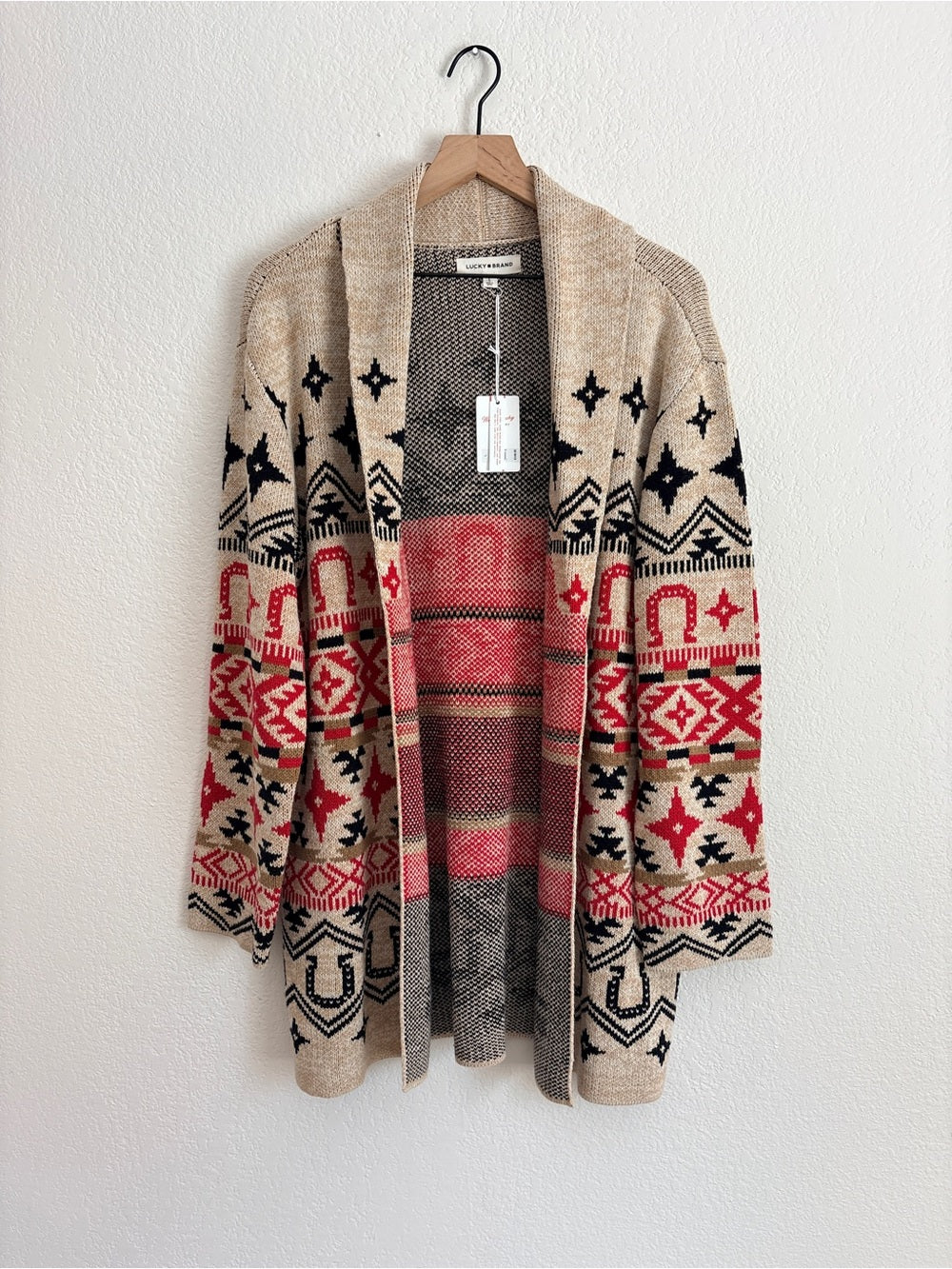 NWT Lucky Brand Open-Front Aztec Cardigan Sweater (L)