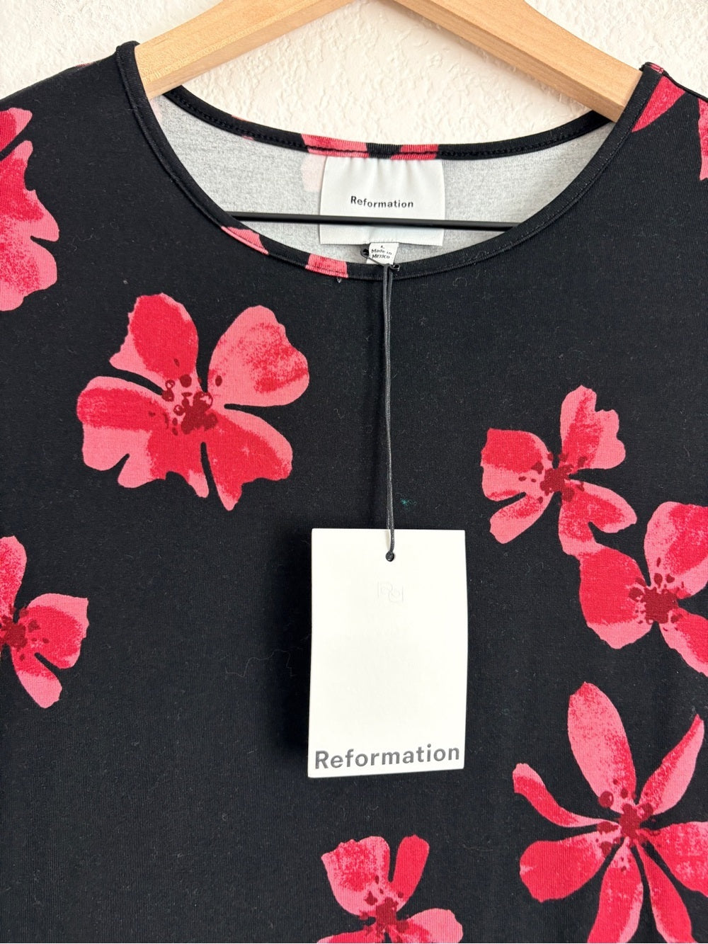 Reformation Black Maxi Dress with Red Floral Print (L)