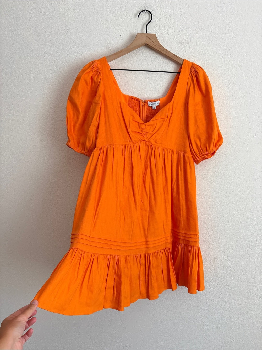 Gianni Bini Linen Orange Puff Sleeve Mini Dress Summer Dress (4)