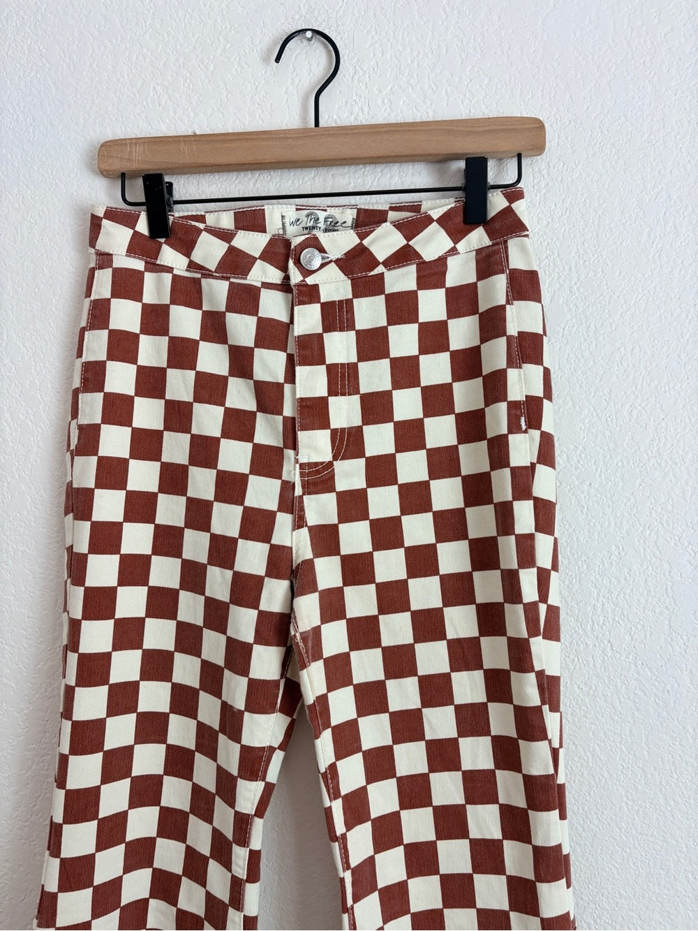 Free People Just Float Checkered Flare Checkerboard Jeans (28)