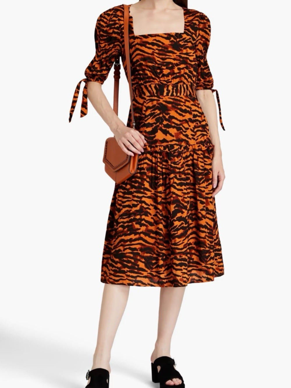 NWT WALTER BAKER Yosline gathered tiger-jacquard midi dress (6)