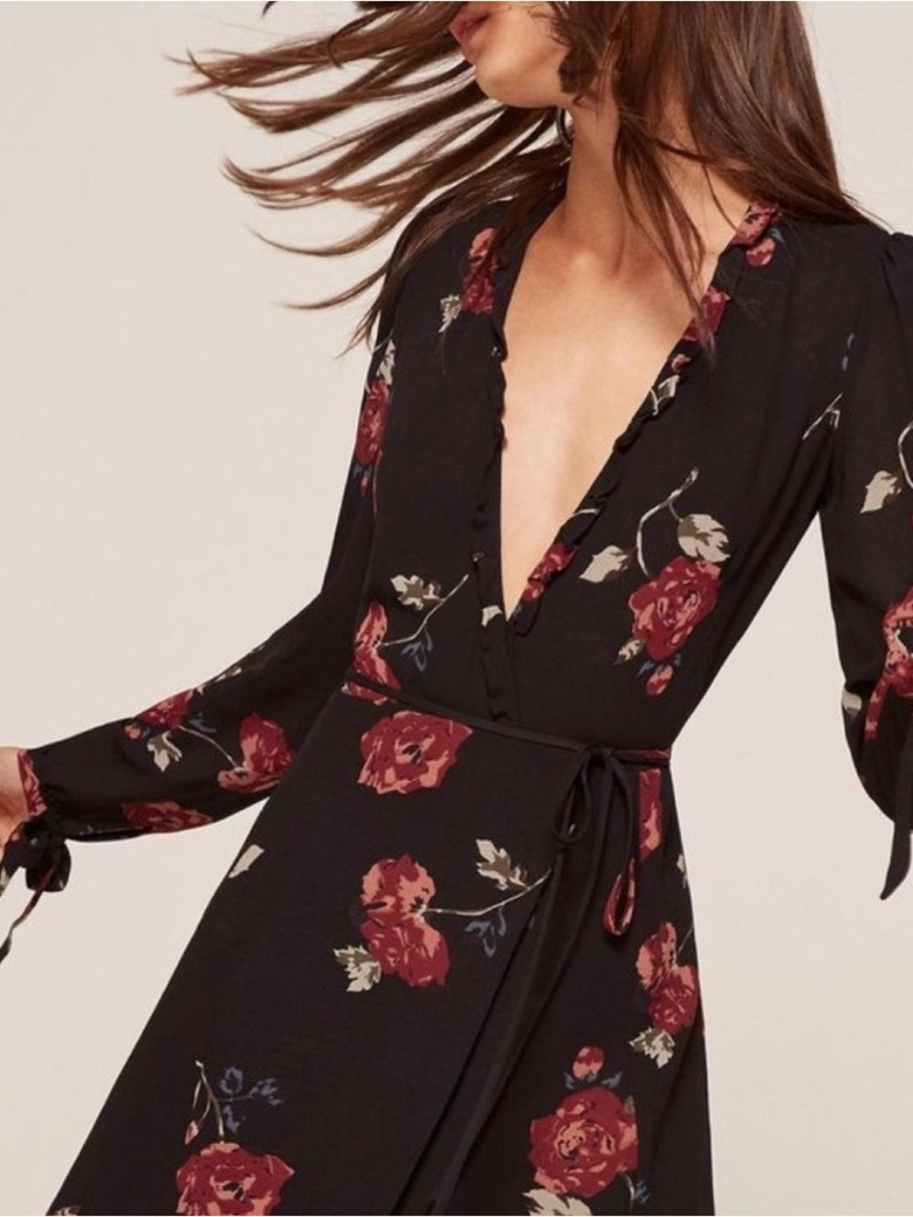 Reformation Delta Floral Black Wrap Dress (XS)