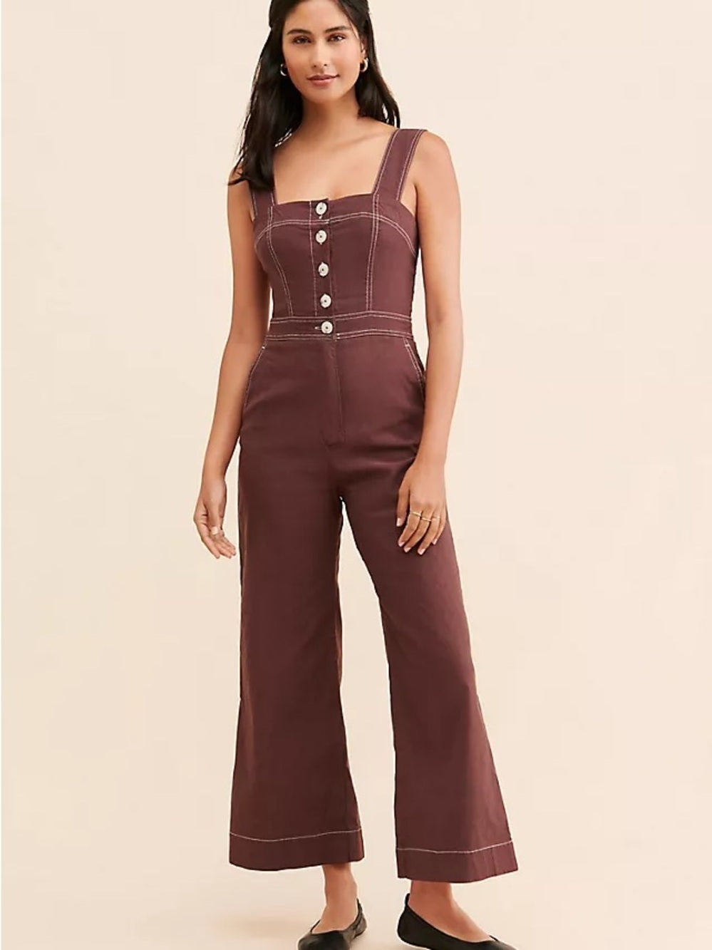 Anthropologie Maeve The Colette The Portside Button-Front Jumpsuit Chocolate (8)