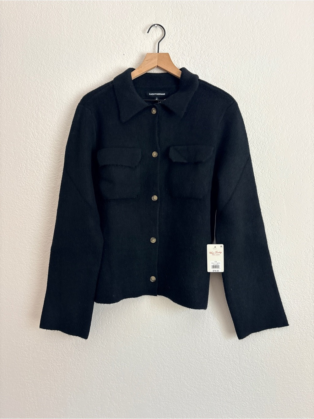 NWT Lucky Brand Black Shacket Light Jacket Sweater (L)
