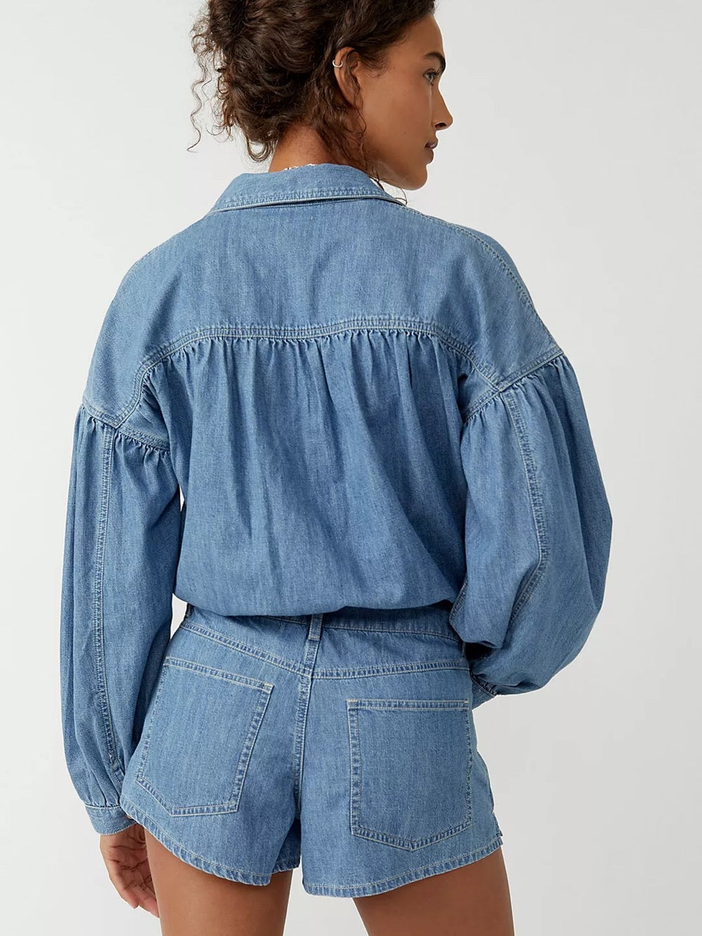 Free People Zodiac Chambray Denim One-Piece Romper (L)