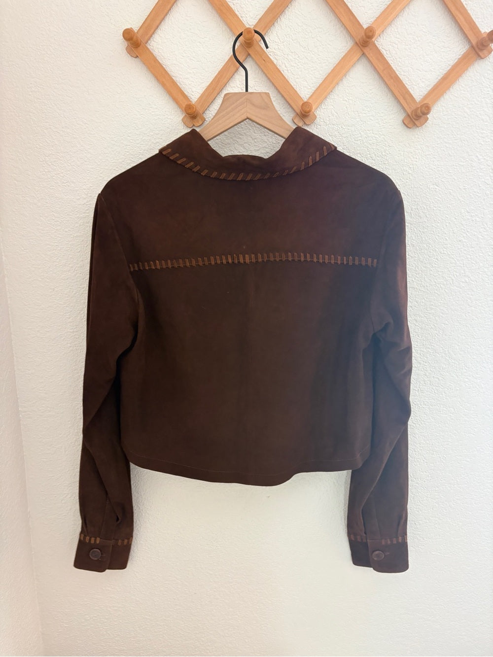 Free People x Brenda Knight Suede Lambskin Chocolate Brown Cropped Jacket (M)