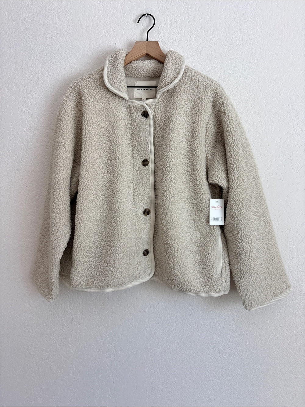 Lucky Brand Taupe Sherpa Button-Up Jacket (L)