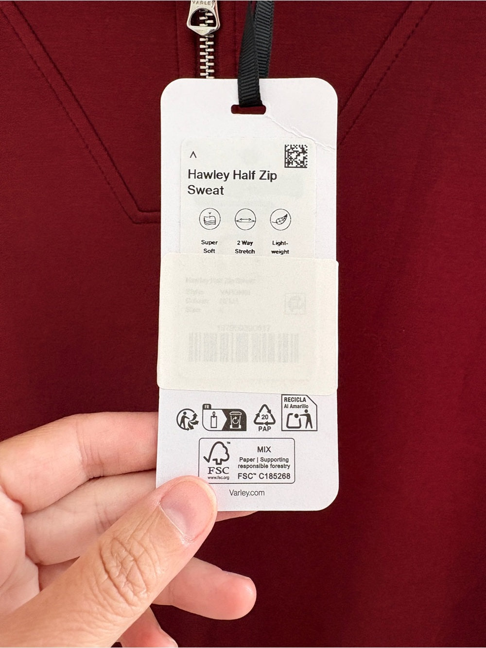 NWT Varley Hawley Half-Zip Pullover in New Maroon (L)