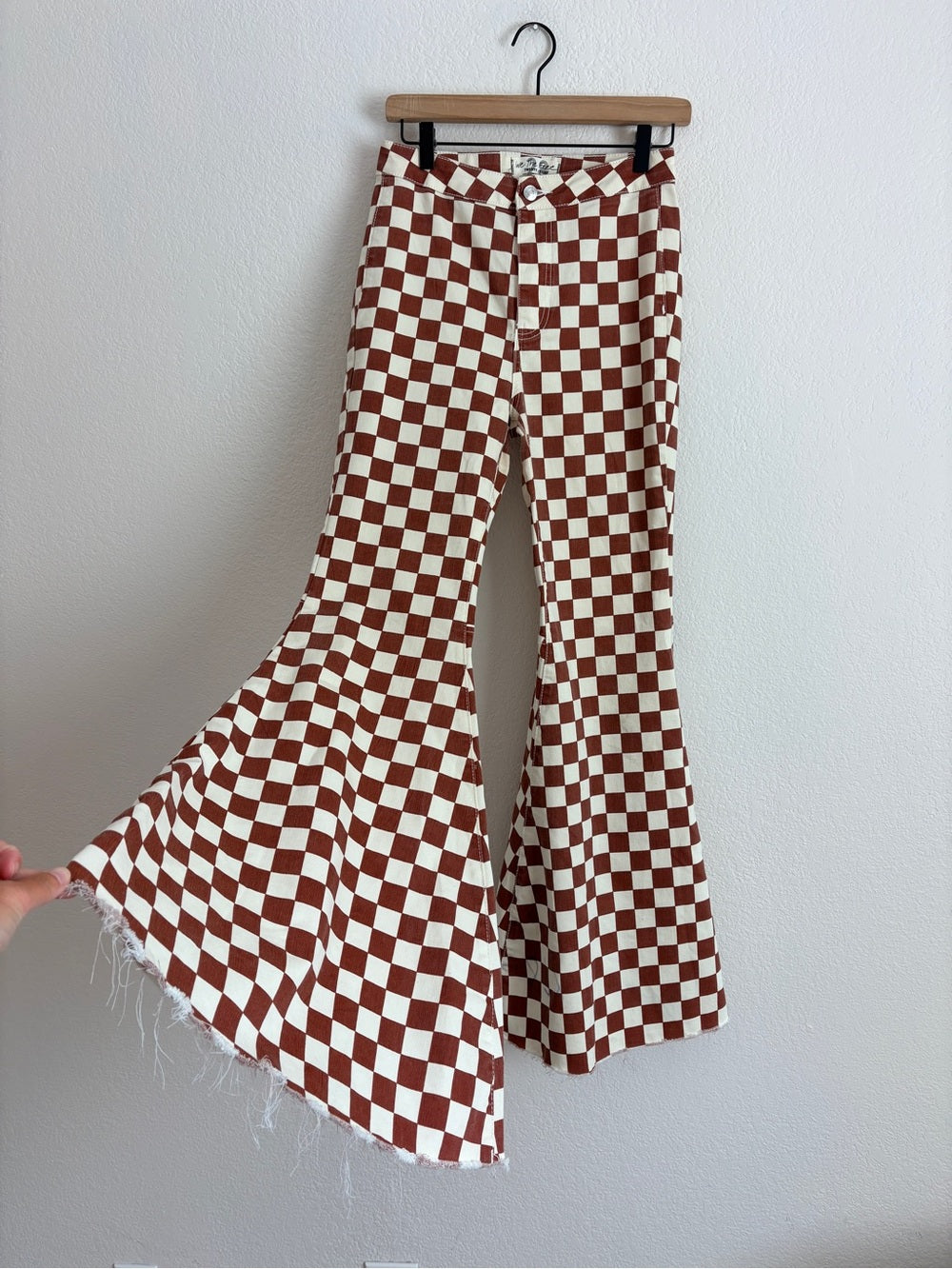 Free People Just Float Checkered Flare Checkerboard Jeans (28)