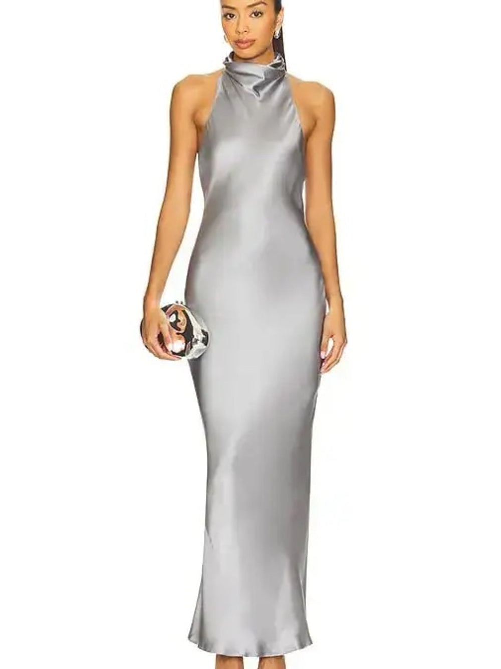 NWT Anine Bing Eliana Silk Halterneck Dress in Pastel Blue (L)