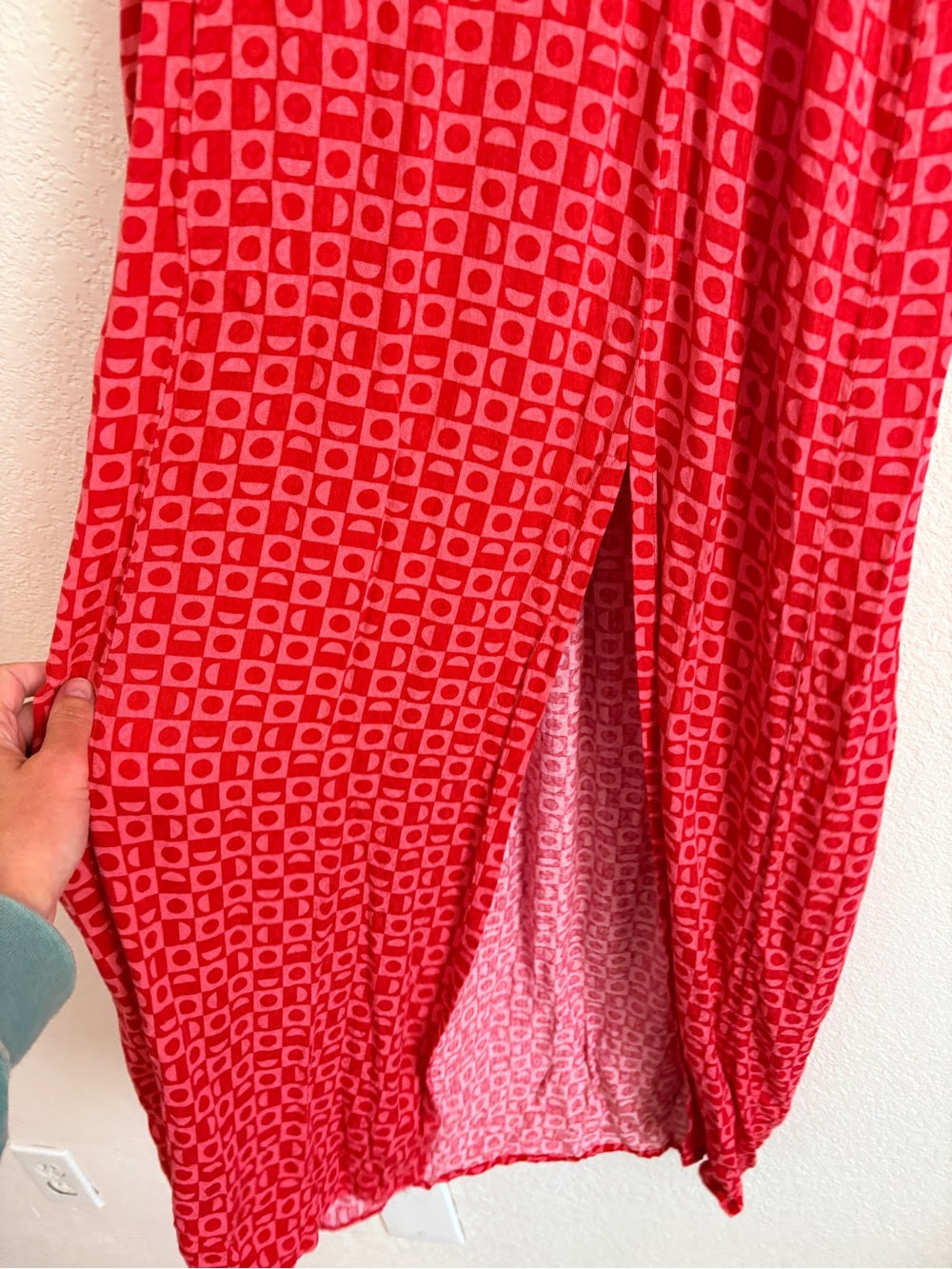 Free People Marley Red Printed V-Neck Dress with Side Slit (S)