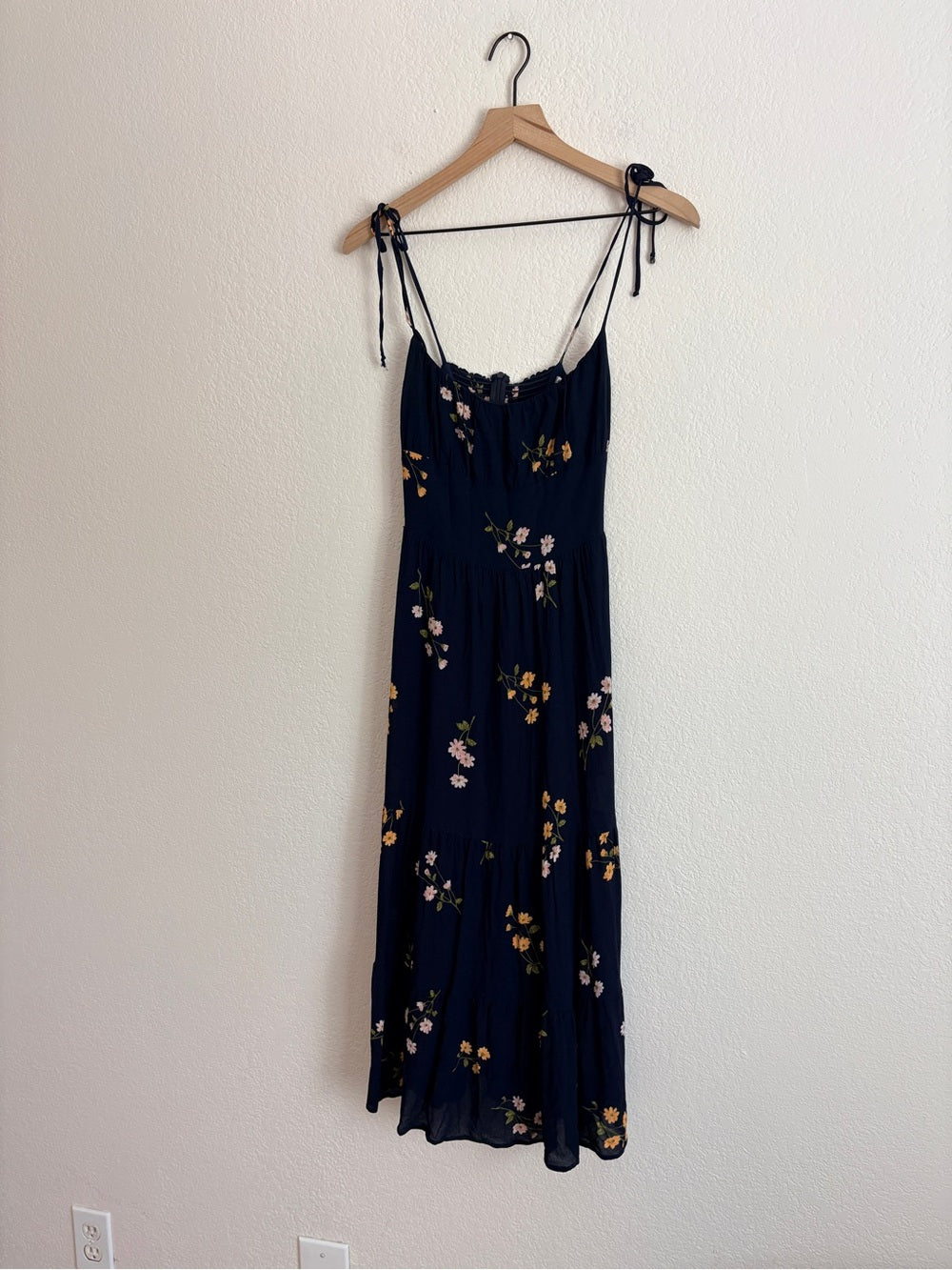 Reformation Kealy Navy Floral Tie-Shoulder Midi Dress (8)