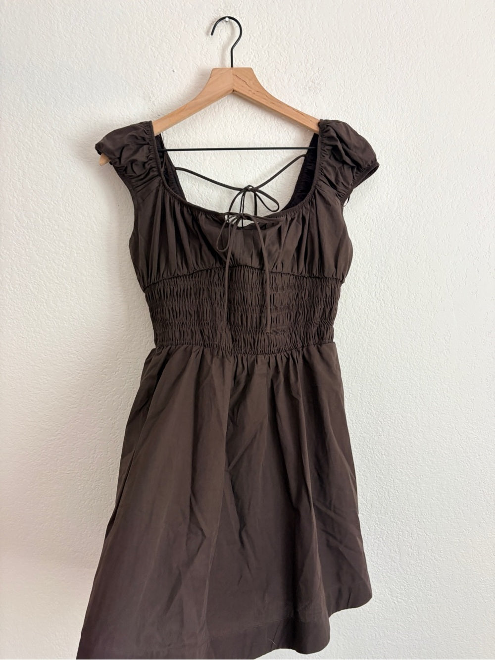 NWT By Anthropologie Cotton Smocked Mini Dress in Chocolate Brown (M)