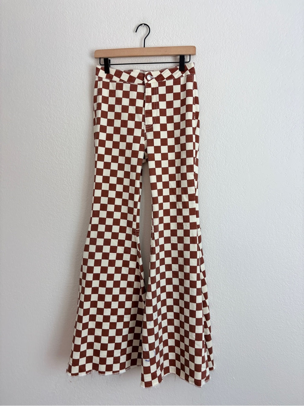 Free People Just Float Checkered Flare Checkerboard Jeans (28)