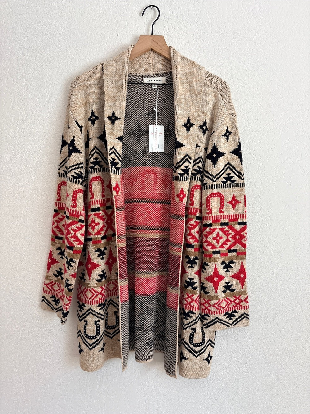 NWT Lucky Brand Open-Front Aztec Cardigan Sweater (L)