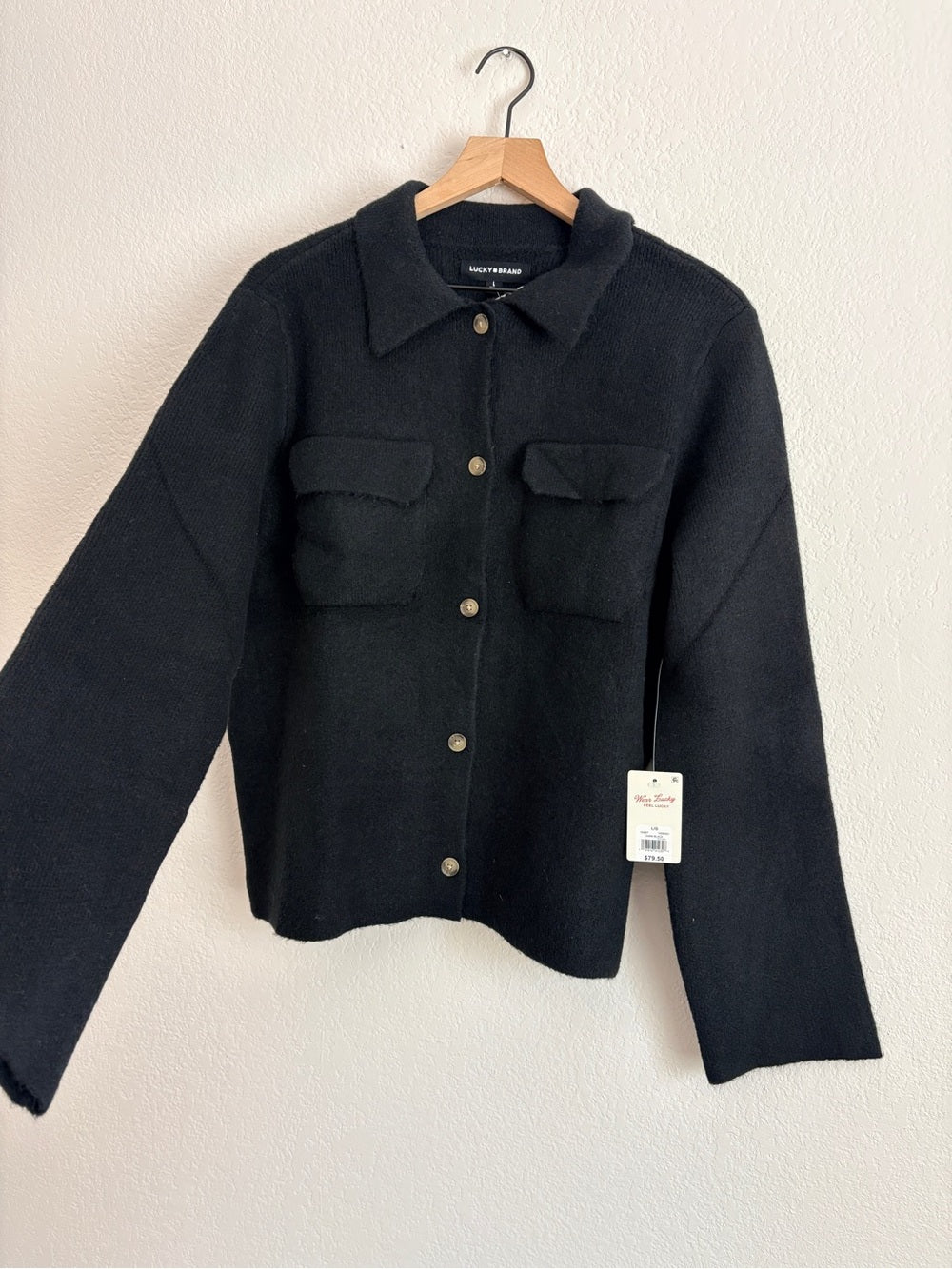 NWT Lucky Brand Black Shacket Light Jacket Sweater (L)