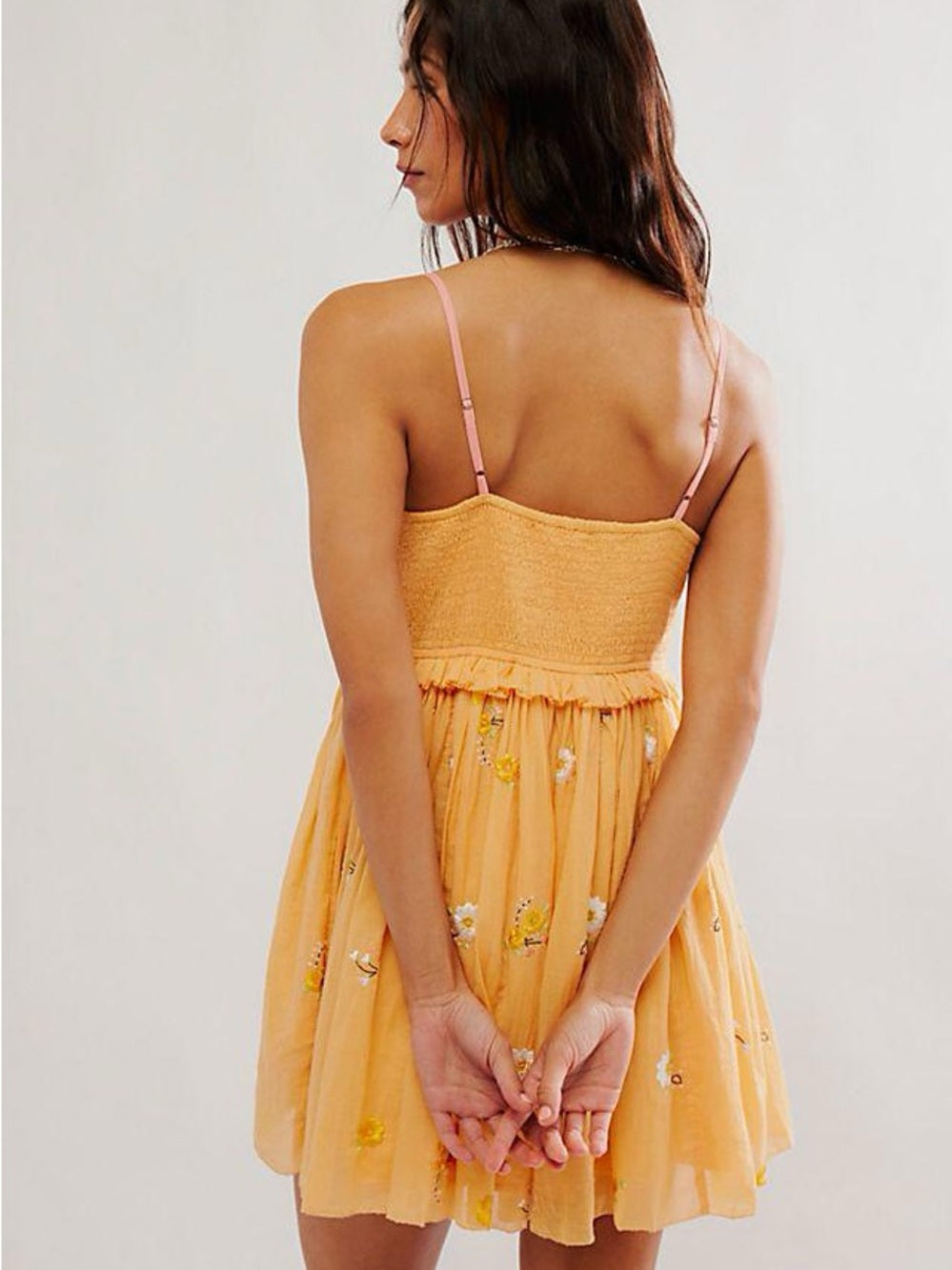 Free People Alana Babydoll Floral Embroidered Orange Mini Sundress (L)