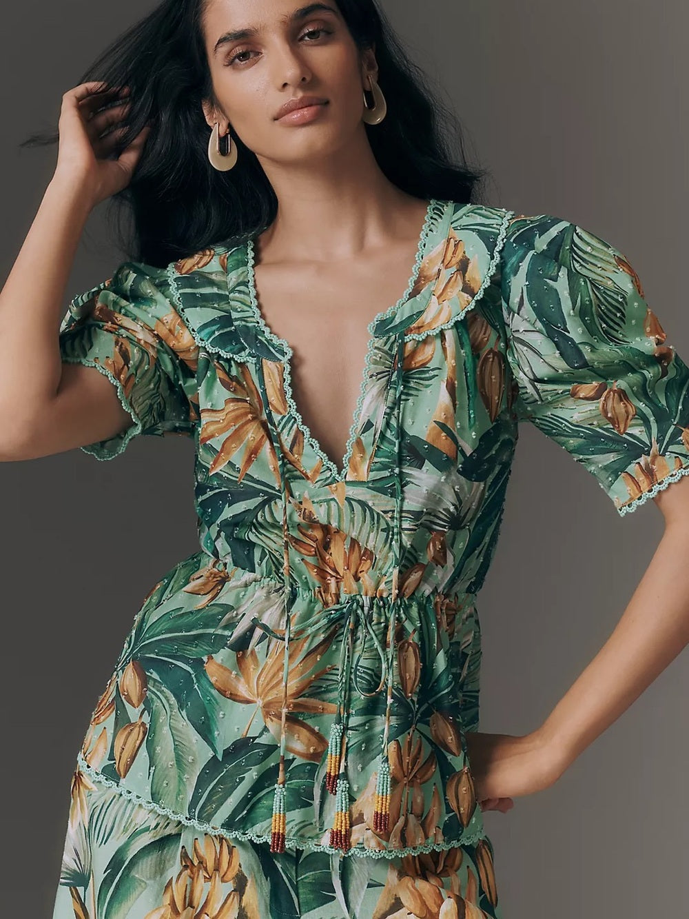 Farm Rio Puff-Sleeve Babydoll Blouse