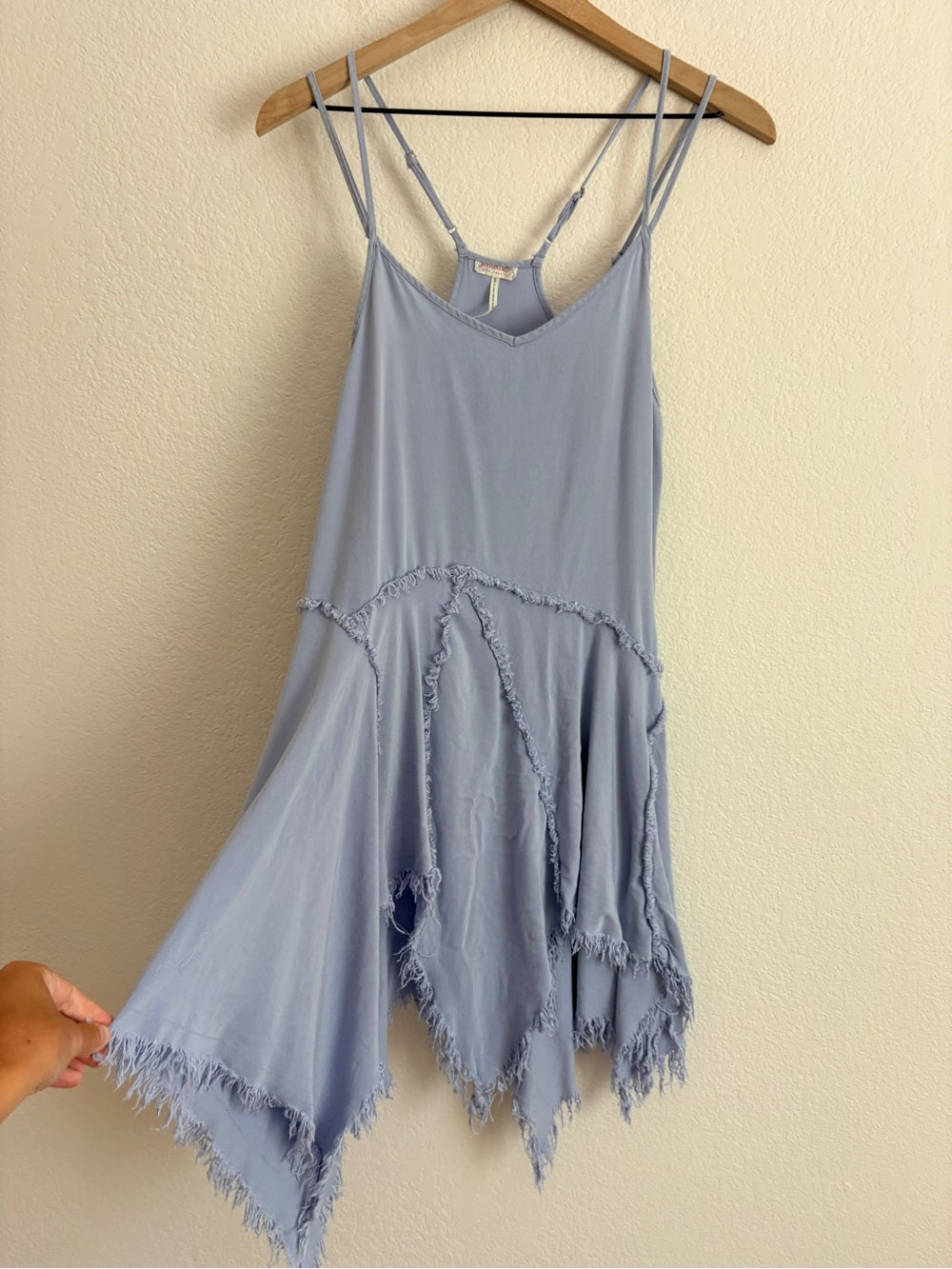Free People Tattered Up Slip Light Lavender Blue Fringe Dress (XS)