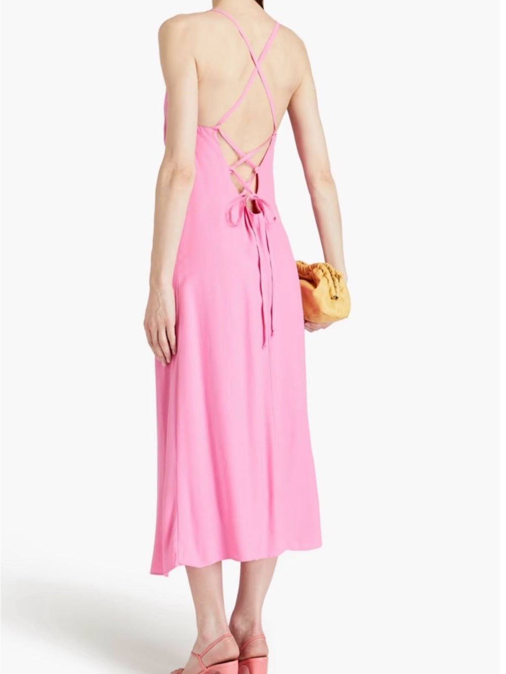 Melissa Obadash Primrose lace-up crepe midi dress in Bubblegum Pink (M)