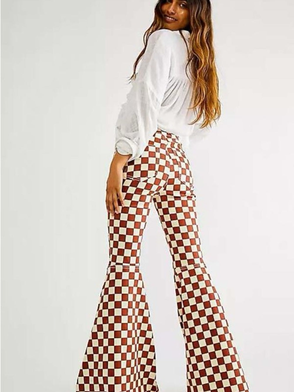 Free People Just Float Checkered Flare Checkerboard Jeans (28)