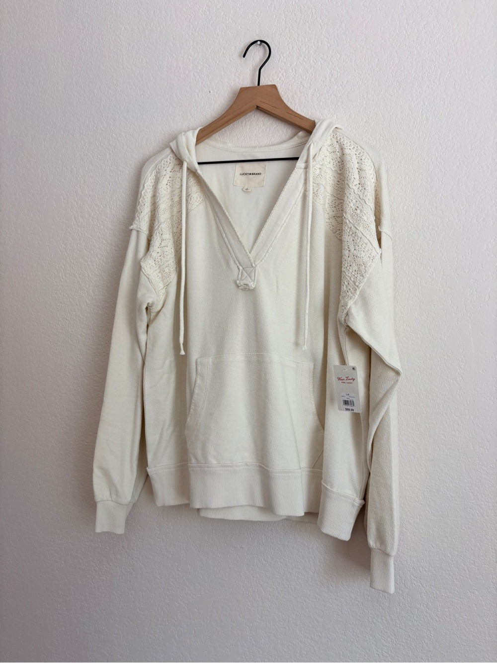 NWT Lucky Brand Crochet Trim Baja Hoodie