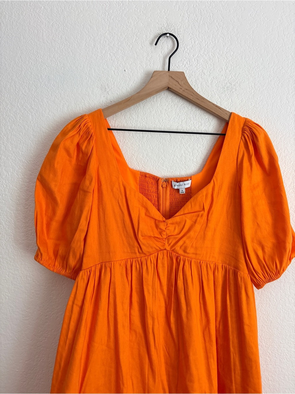 Gianni Bini Linen Orange Puff Sleeve Mini Dress Summer Dress (4)