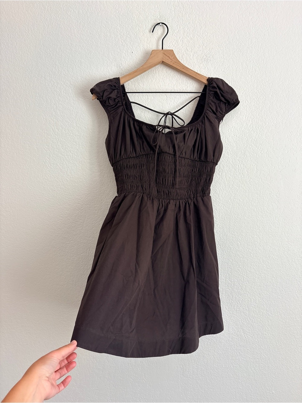 NWT By Anthropologie Cotton Smocked Mini Dress in Chocolate Brown (M)