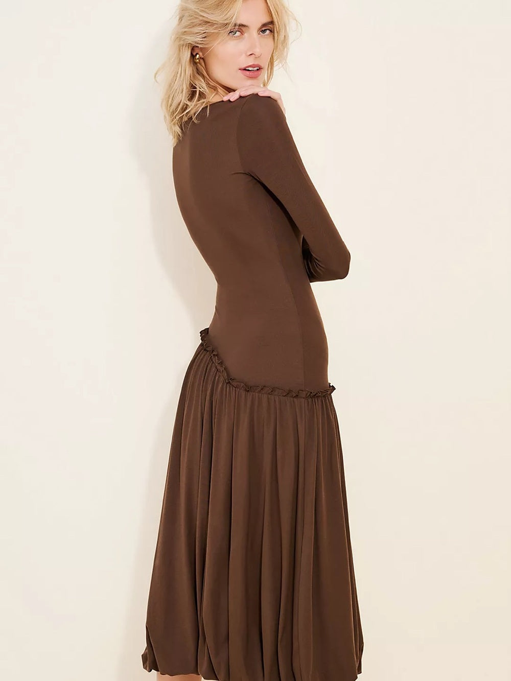 Saemdi Jeanette Chocolate Drop-Waist Midi Dress (M)