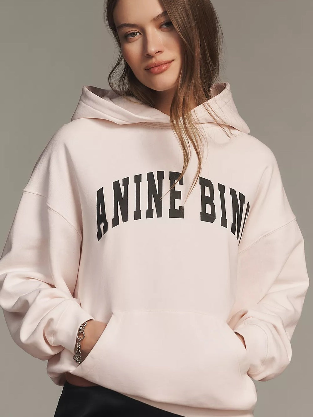 NWT Anine Bing Harvey Pale Pink Logo Pullover Hoodie (M)