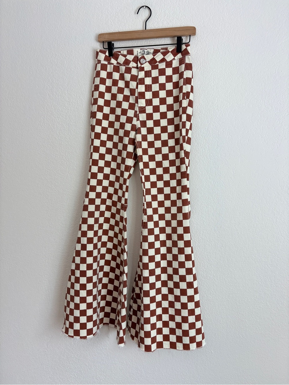 Free People Just Float Checkered Flare Checkerboard Jeans (28)