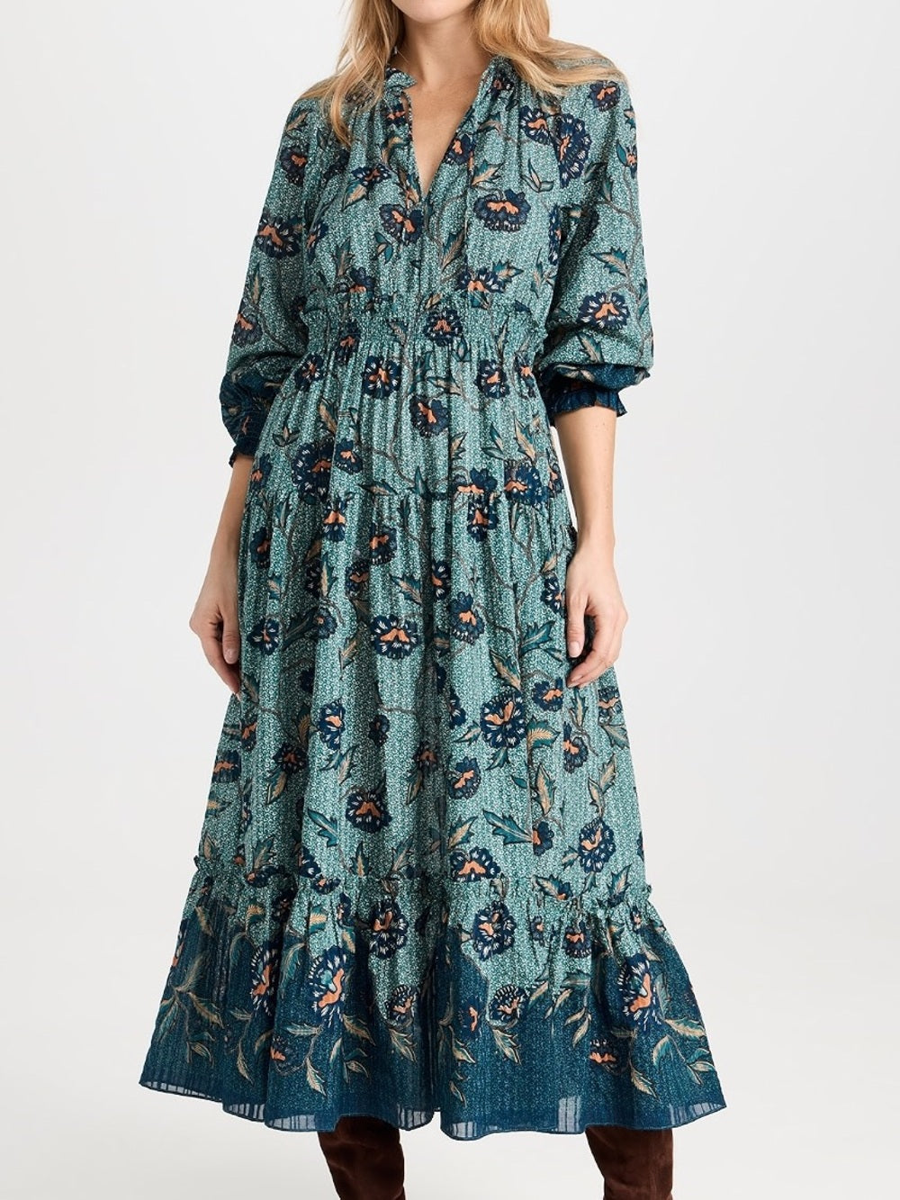 Ulla Johnson Katerina Puff-Sleeve Printed Midi Dress (M)