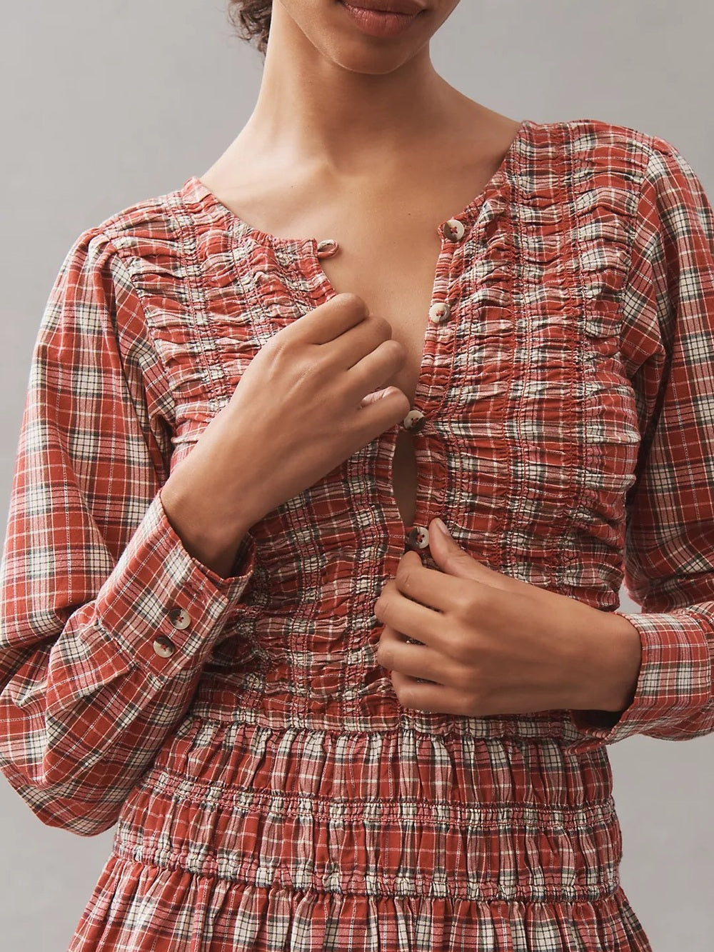 NWT Damson Madder Sienna Smocked Plaid Midi Dress (4)