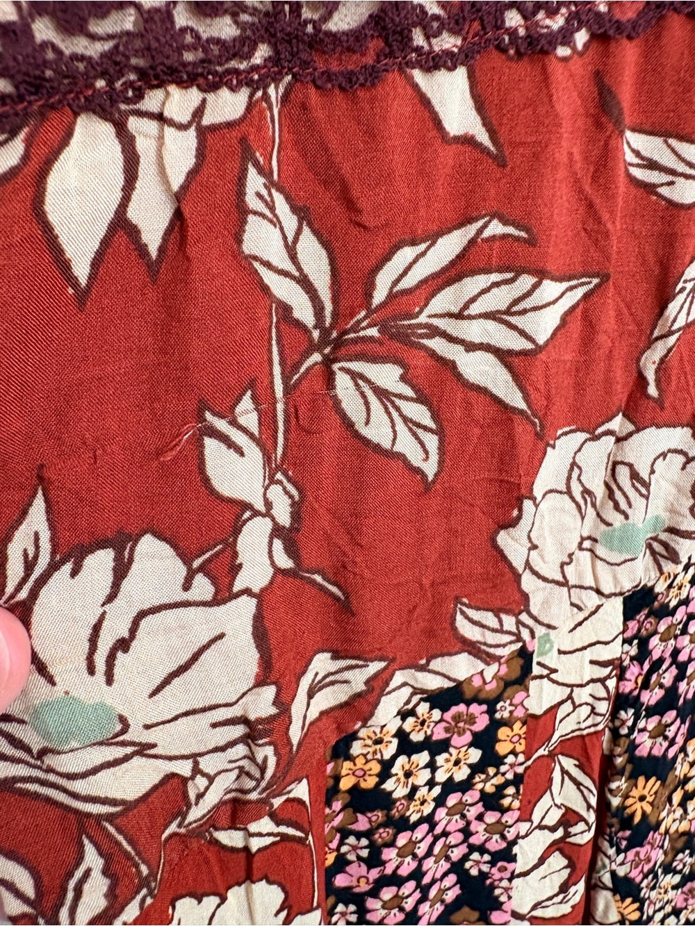 Free People Tilda Patchwork Bohemian Rust Floral Wrap Maxi Dress (M)
