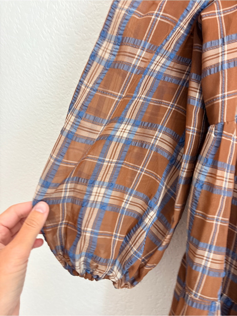 Gianni Bini Fall Plaid Puff-Sleeve Tiered Mini Dress Brown (M)