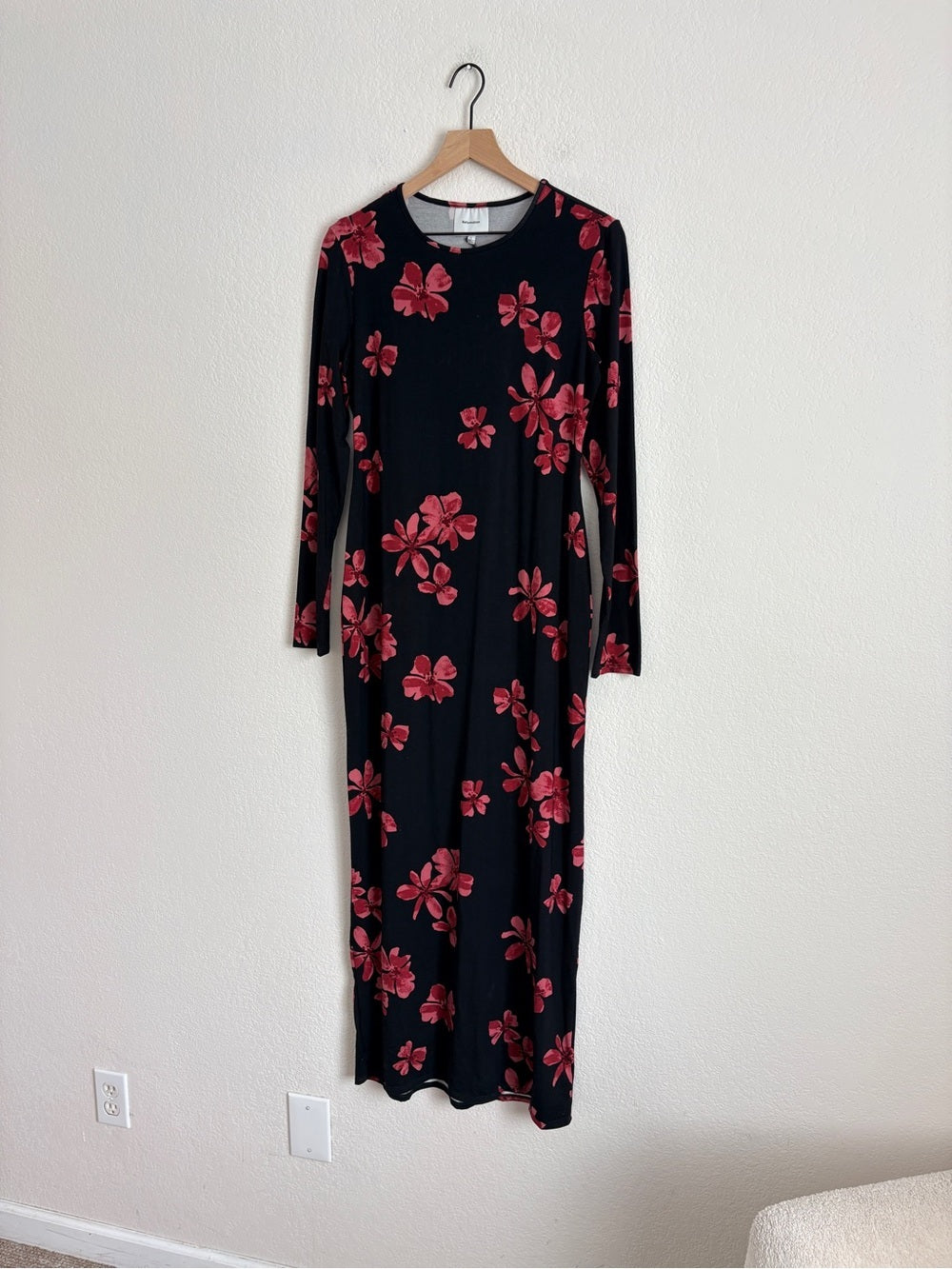 Reformation Black Maxi Dress with Red Floral Print (L)