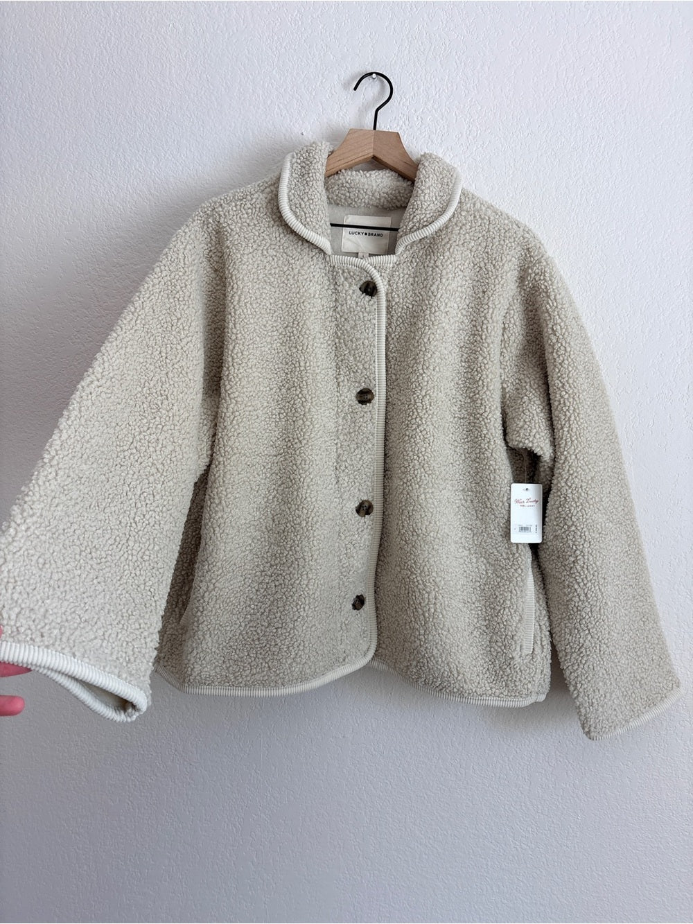 Lucky Brand Taupe Sherpa Button-Up Jacket (L)